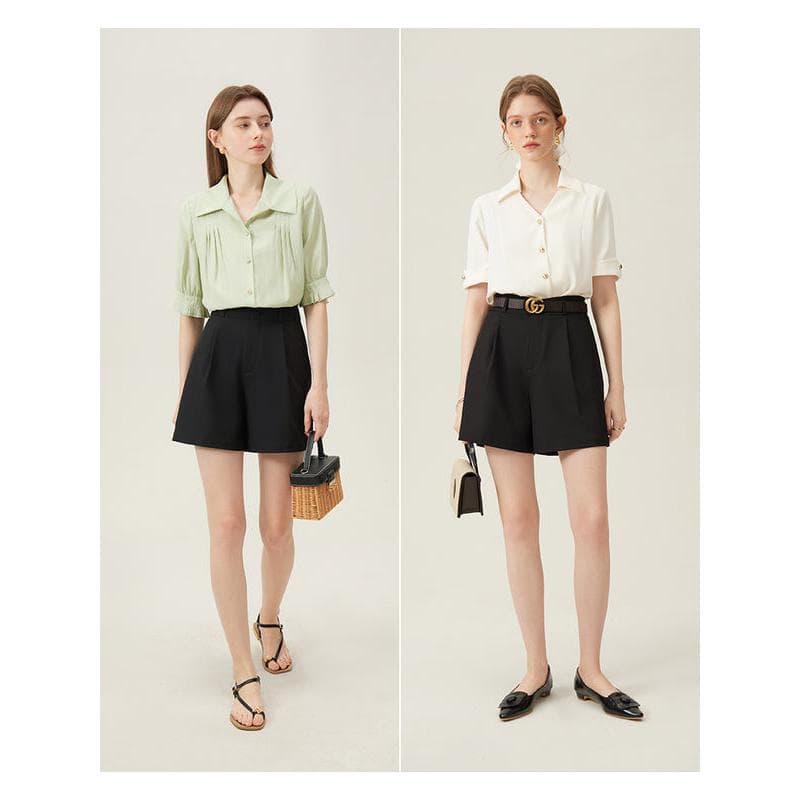 Elegant blouse and shorts for women, perfect for eye care fashion trends.