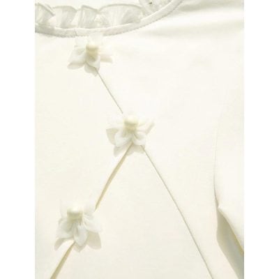 Optical style garment with delicate white fabric and flower embellishments, perfect for accessory or clothing detail. Enhances visual appeal in fashion and luxury wear collections.