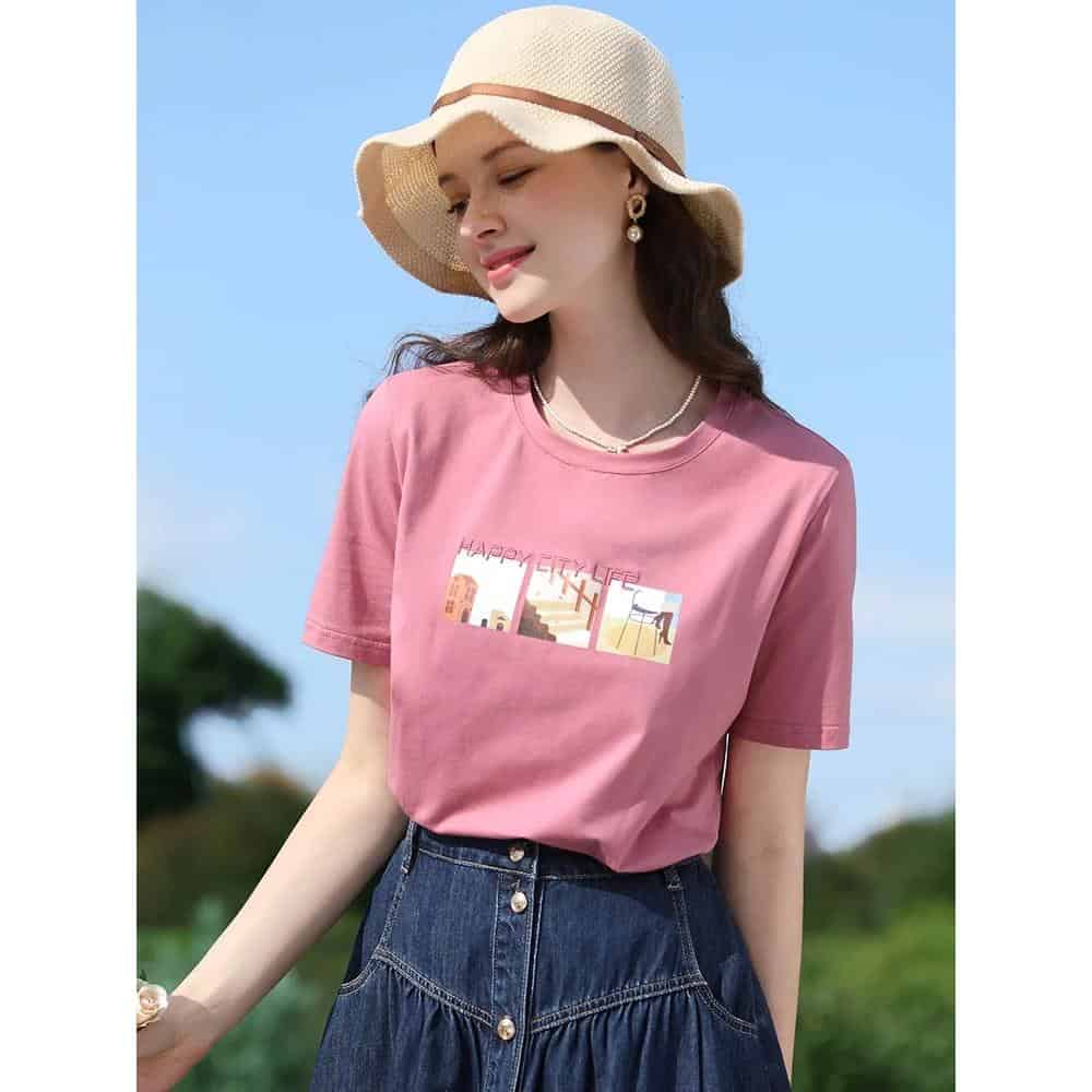 High-quality women's casual t-shirt perfect for summer outdoor wear and everyday fashion. Comfortable fit, trendy design, available at Monalisa Store for modern women.