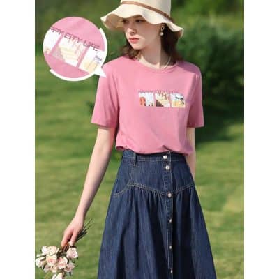 Stylish pink women's t-shirt featuring a