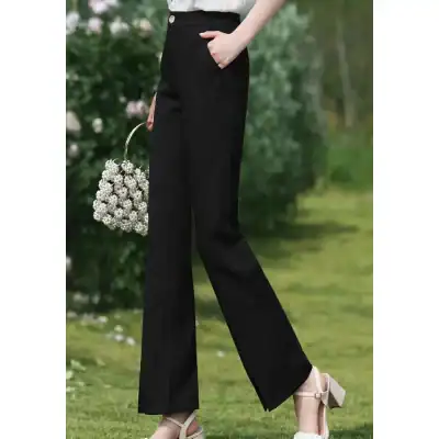 High-quality women's black wide-leg tailored trousers perfect for professional and casual wear. Comfortable fit with stylish design, ideal for office and leisure outfits.