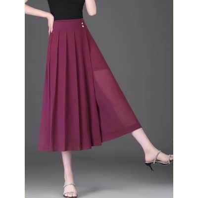 High-quality maroon pleated maxi skirt, perfect for stylish women's fashion, available at Monalisa Medical and Fashion Store.
