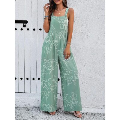 Women’s stylish green floral jumpsuit from Monalisa Store ideal for summer fashion. Perfect for casual, beach, or party outings with comfortable wide-leg fit and trendy design.