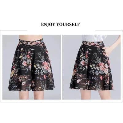 Stylish black floral skirt with a flowy design, perfect for casual and formal occasions, available at Monalisa Store.