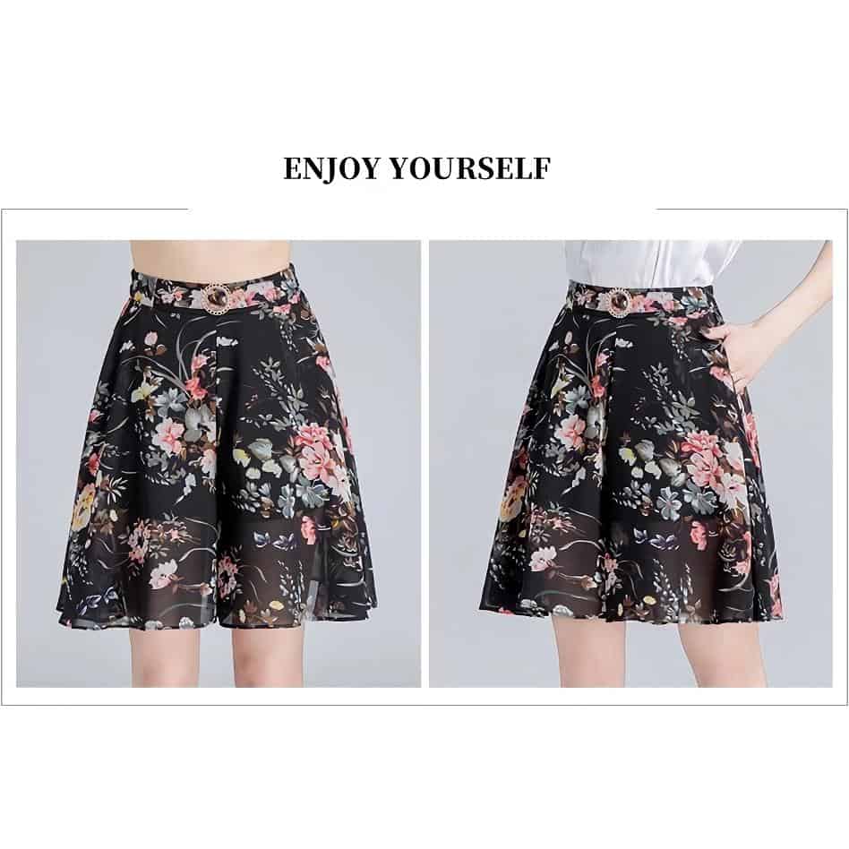 Stylish black floral skirt with a flowy design, perfect for casual and formal occasions, available at Monalisa Store.
