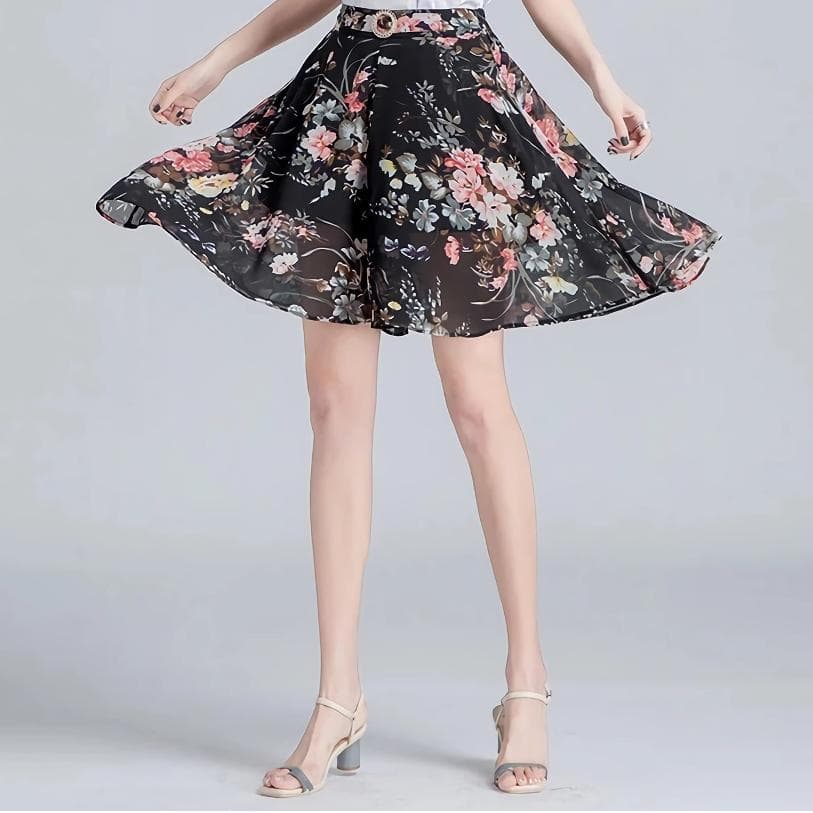 Elegant floral midi skirt for women, perfect for spring and summer outfits, made from lightweight fabric, stylish and versatile for casual or dressy occasions.