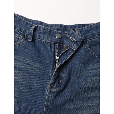 Close-up of blue denim jeans with zipper and belt loops, showcasing fashionable casual clothing options from Monalisa Medical Store. Perfect for everyday wear and stylish outfits.