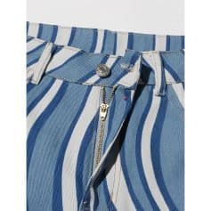 High-quality striped fabric tailored with a secure zipper and button for a comfortable fit.