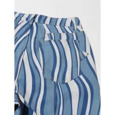 High-quality striped blue and white fashion shorts with front pocket detail, perfect for summer and casual wear.