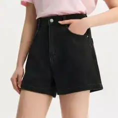 High-quality black denim shorts perfect for stylish summer outfits and casual wear, featuring a comfortable fit with functional pockets.