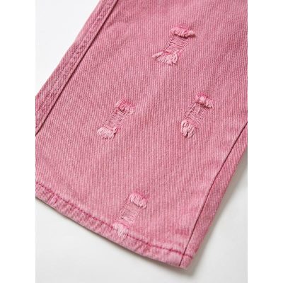 Casual ripped pink jeans for women with distressed details, perfect for trendy fashion looks. Made from comfortable denim material, stylish and versatile for everyday wear.