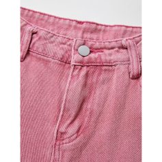 Vibrant pink denim shorts ideal for casual wear, featuring a secure silver button and belt loops for a stylish fit. Perfect for trendy, comfortable fashion statements.