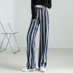 Stylish high-waisted striped wide-leg pants perfect for fashion-forward looks and comfortable wear. Available at Monalisa Store for trendy women's clothing and accessories.