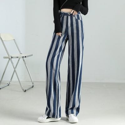 Stylish high-waisted striped wide-leg pants perfect for fashion-forward looks and comfortable wear. Available at Monalisa Store for trendy women's clothing and accessories.
