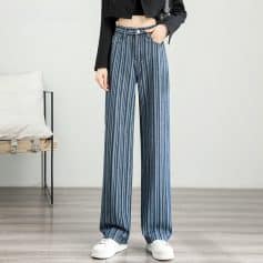 Stylish striped wide-leg jeans perfect for casual or streetwear looks. Comfortable, trendy, and versatile denim for modern fashion.