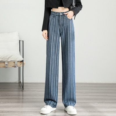 Stylish striped wide-leg jeans perfect for casual or streetwear looks. Comfortable, trendy, and versatile denim for modern fashion.