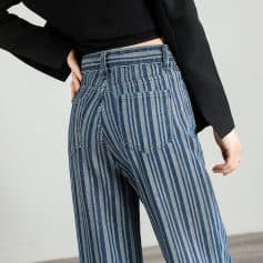Comfortable striped denim jeans perfect for casual or stylish looks. High-quality fabric and trendy design suitable for everyday wear.