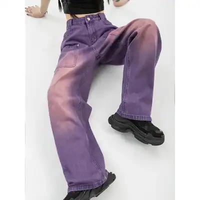 High-waisted purple oversized jeans with relaxed fit, perfect for trendy streetwear and casual outings. Comfortable and stylish, ideal for pairing with various tops.