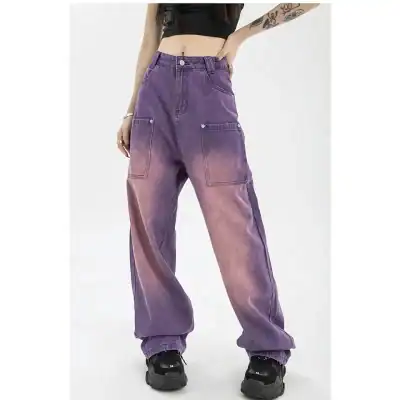 Versatile purple tie-dye cargo pants for women, stylish and comfortable, perfect for casual wear, outdoor activities, and street fashion with multiple pockets and relaxed fit, available at Monalisa Store.