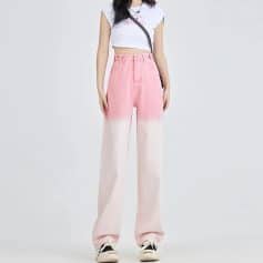 Versatile and trendy high-waisted wide-leg pants with pink gradient design, perfect for casual or fashion-forward outfits. Shop at Monalisa Website for stylish women's clothing.