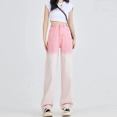 Versatile and trendy high-waisted wide-leg pants with pink gradient design, perfect for casual or fashion-forward outfits. Shop at Monalisa Website for stylish women's clothing.