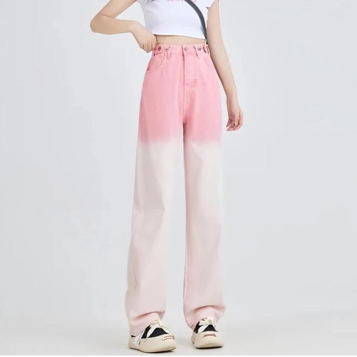 High-waisted pink and white ombre casual pants for women, stylish and comfortable for everyday wear. Perfect for fashion-forward looks, available at Monalisa Store.