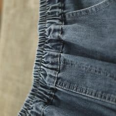 Blue denim joggers with elastic waistband, comfortable casual wear, trendy streetwear for men and women, perfect for relaxed fits and athleisure outfits.