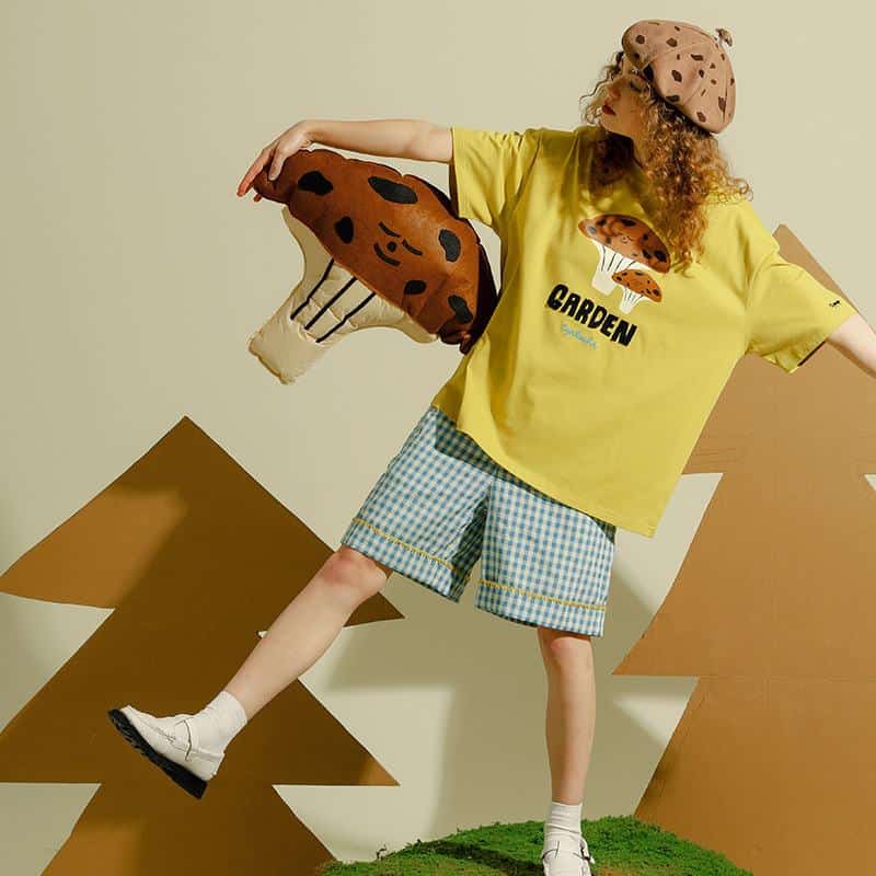 Playful mushroom graphic t-shirt perfect for kids, featuring fun garden-inspired design. Soft, comfortable, and stylish for children’s casual wear and outdoor adventures.