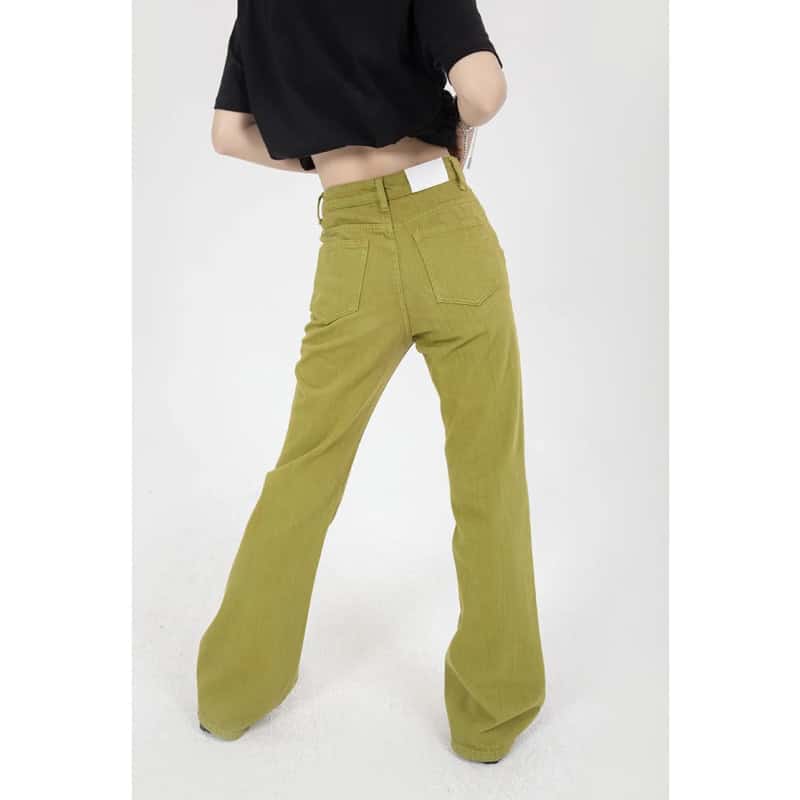 Stylish high-waisted green jeans for women, perfect for casual and trendy looks. Made with quality denim, comfortable fit, and modern design, ideal for everyday wear and fashion-forward outfits.