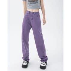 Comfortable purple jeans for women, stylish and versatile fashion essential. Perfect for casual wear, pairing effortlessly with various tops and accessories.