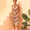 Elegant crochet beach cover-up dress for women, perfect for summer, beach, pool, or vacation wear, featuring stylish fringe details.