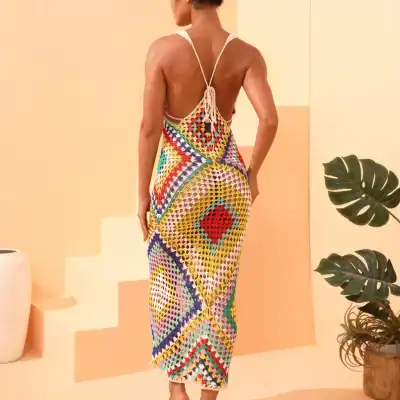 Handmade crochet dress, bohemian style maxi dress, perfect for summer and beach wear | Monalisa Store premium collection.