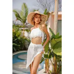 Stylish beachwear swimsuit for women in white, summer fashion, perfect for beach or poolside, Monalisa Store.