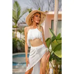 Stylish summer beach cover-up with fringes, perfect for resort vacations and poolside lounging, available at Monalisa Store.