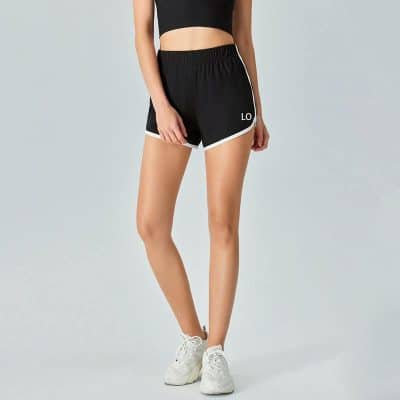 Comfortable black athletic shorts with white trim, perfect for workouts and casual wear. Features an elastic waistband and stylish design for active lifestyles.