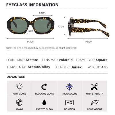 Stylish black and yellow acetate sunglasses with polarized lenses, square frame, lightweight design, perfect for unisex, UV400 protection. Ideal for trendy eye protection and high fashion.