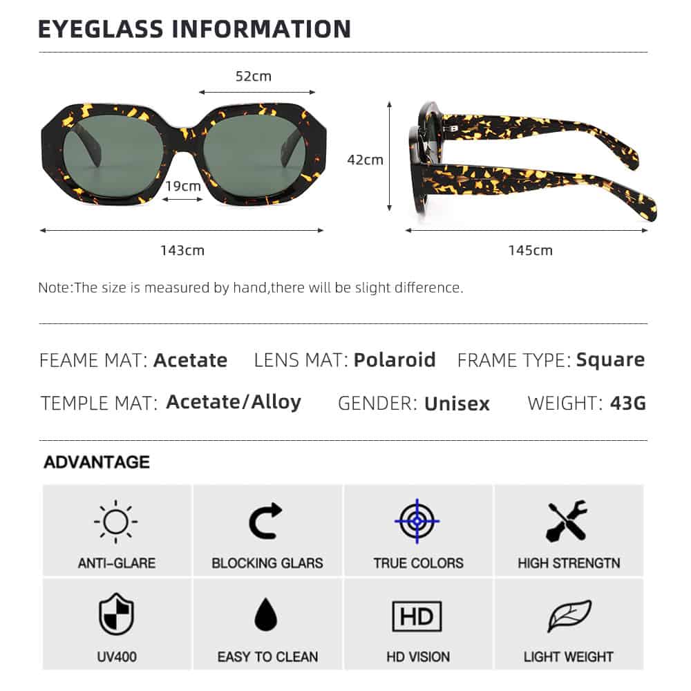 Stylish black and yellow acetate sunglasses with polarized lenses, square frame, lightweight design, perfect for unisex, UV400 protection. Ideal for trendy eye protection and high fashion.