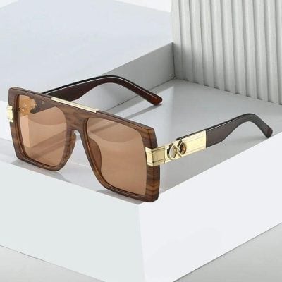 Elegant brown designer sunglasses with gold accents, perfect for fashion-forward individuals seeking high-end eyewear.