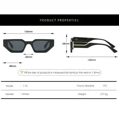 High-quality black unisex sunglasses with UV protection, featuring a modern geometric frame design and durable PC material. Perfect for fashion-forward eyewear enthusiasts.