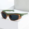 Stylish eco-friendly sunglasses with dark tinted lenses, green and brown frame, lightweight design, perfect for outdoor activities and fashion-conscious consumers.