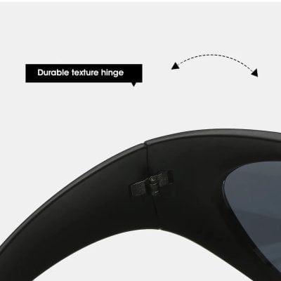 Close-up of durable textured hinge on modern sunglasses, highlighting high-quality craftsmanship and sturdy design for optimal eye care accessories.