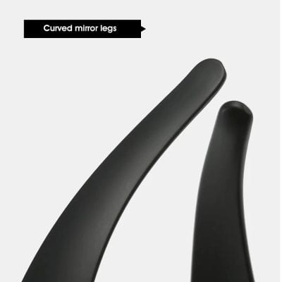 Black curved mirror legs for stylish, modern furniture or decor enhancements. Perfect for adding contemporary design and stability to mirrors, furniture, or artistic installations.