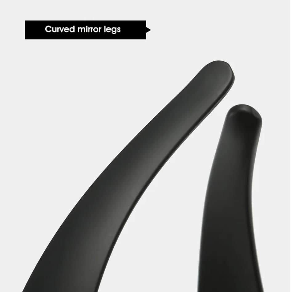 Black curved mirror legs for stylish, modern furniture or decor enhancements. Perfect for adding contemporary design and stability to mirrors, furniture, or artistic installations.