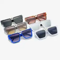 Stylish oversized sunglasses available in black, white, blue, tortoise, and beige with tinted lenses for UV protection.