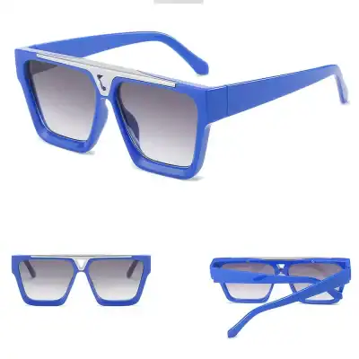 Stylish blue sunglasses with large square lenses and enhanced UV protection, perfect for trendy eyewear fashion and eye health. Ideal for outdoor activities and sun protection.