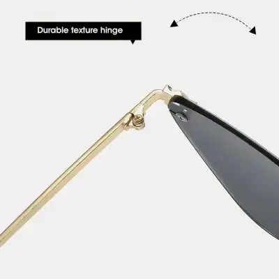 Close-up of a durable textured hinge on high-quality eyeglasses with a polished gold finish, designed for comfort and longevity.