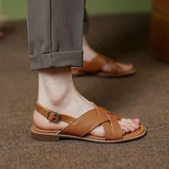 Comfortable brown women's sandals with ankle buckle strap, ideal for casual and everyday wear, available at Monalisa Medical Store.