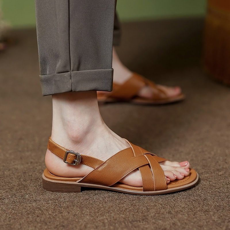 Comfortable brown women's sandals with ankle buckle strap, ideal for casual and everyday wear, available at Monalisa Medical Store.