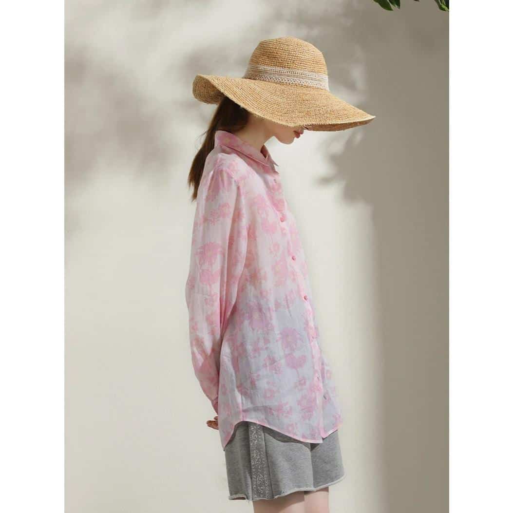 Stylish pink and white tie-dye blouse perfect for casual and summer wear, lightweight fabric with a relaxed fit and button-up front.