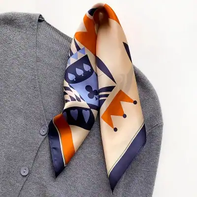 Versatile silk scarf featuring stylish geometric and abstract patterns, perfect for enhancing your fashion statement. Ideal accessory for formal and casual outfits at Monalisa Store.